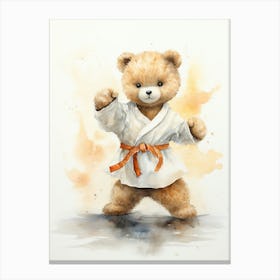 Karate Teddy Bear Painting Watercolour 1 Canvas Print