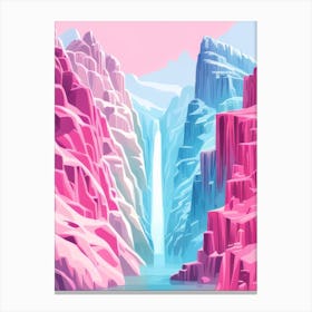 Bright Pink Blue Mystical Magical Lake Waterfall In Mountains Canvas Print