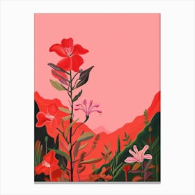 Boho Wildflower Painting Fire Pink Silene Virginica 1 Canvas Print
