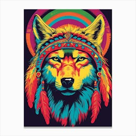 Indian Wolf Retro Style Colourful 1 Canvas Print