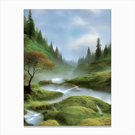 Trees Forest Fairytale Forest Enchanted Forest Flow Fantasy Mystical Water Magic Nature Landscape Valley Canvas Print