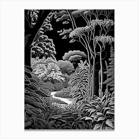 Norfolk Botanical Garden, 1, Usa Linocut Black And White Vintage Canvas Print