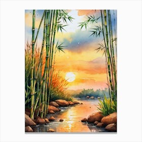 Watercolor Of Bamboo Trees Canvas Print