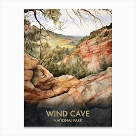 Wind Cave National Park Watercolour Vintage Travel Poster 4 Canvas Print