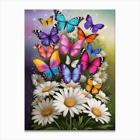 Butterflies And Daisies Canvas Print