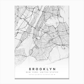 Brooklyn New York USA White Map Canvas Print