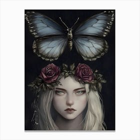 Dark Gothic Butterfly On A Girl'S Head Canvas Print