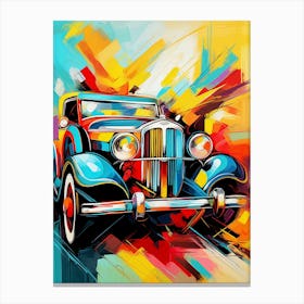 Vintage Old Truck VIII, Avant Garde Abstract Vibrant Colorful Painting in Cubism Style Canvas Print