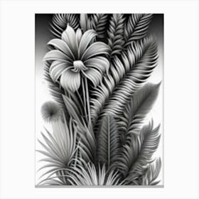 Black And White Tropical Leaves Canvas Print