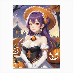 Sexy Girl With Pumpkin Halloween Painting (16) Canvas Print