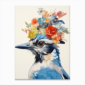 Bird With A Flower Crown Blue Jay 1 Canvas Print