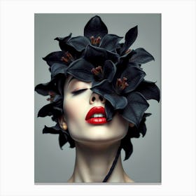 Woman with Black flowers in her head Canvas Print