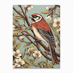 Vintage Bird Linocut Sparrow 2 Canvas Print