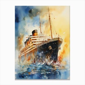 Titanic Ship In The Sea Watercolour 3 Canvas Print