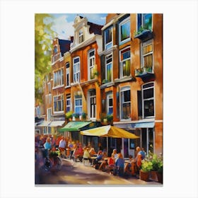 The city of Amsterdam, Netherlands, streets, cafes, passing by, the beauty of summer, oil colors.15 Canvas Print