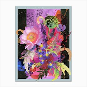 Scabiosa 4 Neon Flower Collage Canvas Print