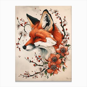 Amazing Red Fox With Flowers 15 Canvas Print