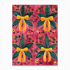 Cherries And Yellow Bows 3 Pattern Canvas Print