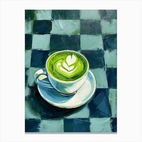 Matcha Latte Blue Checkerboard 2 Canvas Print