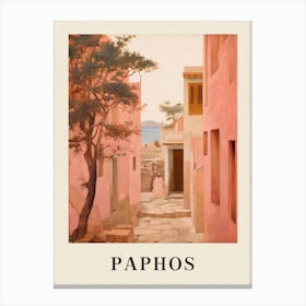 Paphos Cyprus 1 Vintage Pink Travel Illustration Poster Canvas Print