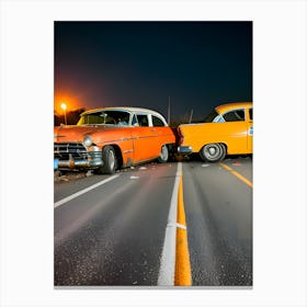 Two Classic Cars On The Road 1 Canvas Print
