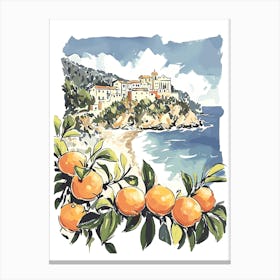 Calabria Italy Watercolour With Oranges Frame Canvas Print