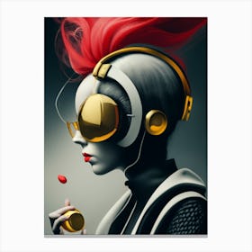 Girl With Red Hair And Headphones 3 Canvas Print