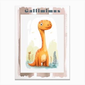 Cute Cartoon Gallimimus Dinosaur Watercolour 2 Poster Canvas Print