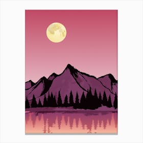 Pink Mountain And The Moon Canvas Print