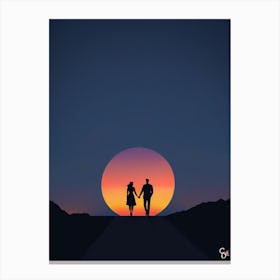 Couple Walking At Sunset Canvas Print
