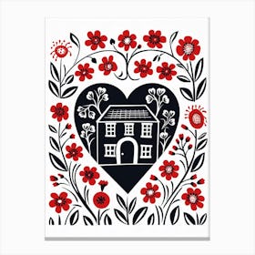 Heart And Home Red & Black Canvas Print