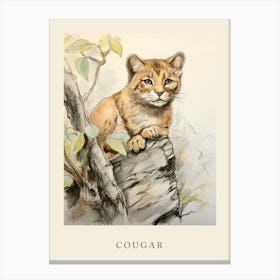 Beatrix Potter Inspired  Animal Watercolour Cougar 3 Canvas Print