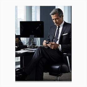 A Suave Elderlly Businessman Dressed Impeccably In A Tailored Suit His Fingertips Diligently Typin (1) 2 Canvas Print