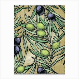 Olive Branch Seamless Pattern Vector - olives poster, kitchen wall art Canvas Print
