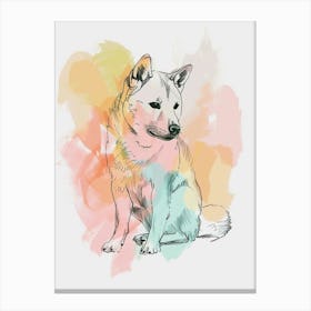 Shiba Inu Dog Pastel Line Watercolour Illustration 4 Canvas Print