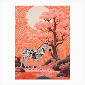 Zebra With The Trees Pink 2 Canvas Print