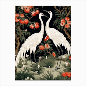 Black And Red Cranes 10 Vintage Japanese Botanical Canvas Print