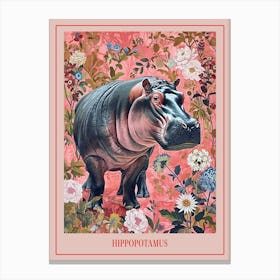 Floral Animal Painting Hippopotamus 3 Poster Canvas Print