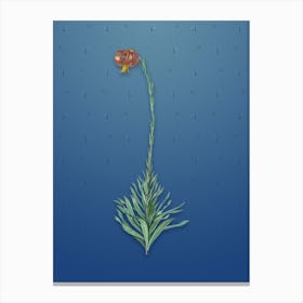 Vintage Scarlet Martagon Lily Botanical on Bahama Blue Pattern Canvas Print