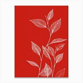 White Leaves On Red Background Canvas Print