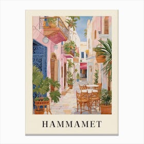 Hammamet Tunisia 2 Vintage Pink Travel Illustration Poster Canvas Print