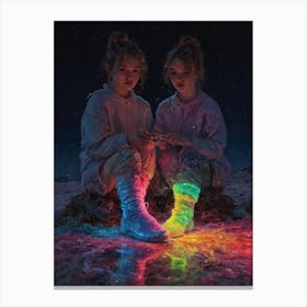 Two Girls In Colorful Socks Canvas Print