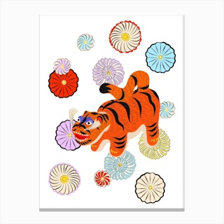 Hariko No Tora Chrysanthemum Canvas Print