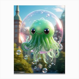 Cute Cthulhu With Oversized Eyes Enclosed In Translucent Soap Bubbles Suspended Mid Air High Reso Canvas Print