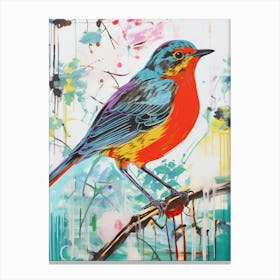 Colourful Bird Painting European Robin 3 Canvas Print