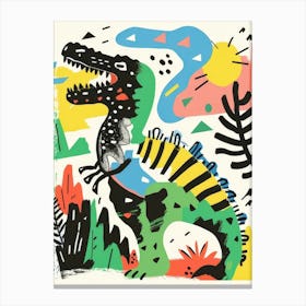 Dinosaurs In The Jungle Style Abstract Canvas Print