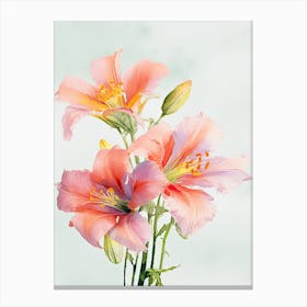 Lilies Flowers Acrylic Painting In Pastel Colours 8 Canvas Print