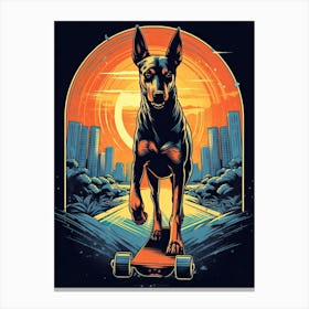 Doberman Pinscher Dog Skateboarding Illustration 3 Canvas Print