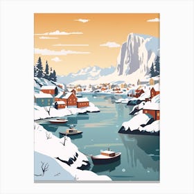 Vintage Winter Travel Illustration Lofoten Islands Norway 2 Canvas Print