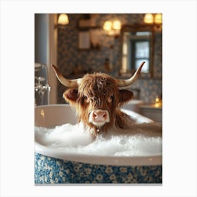 Highland Cow's Bubble Bath Canvas Print